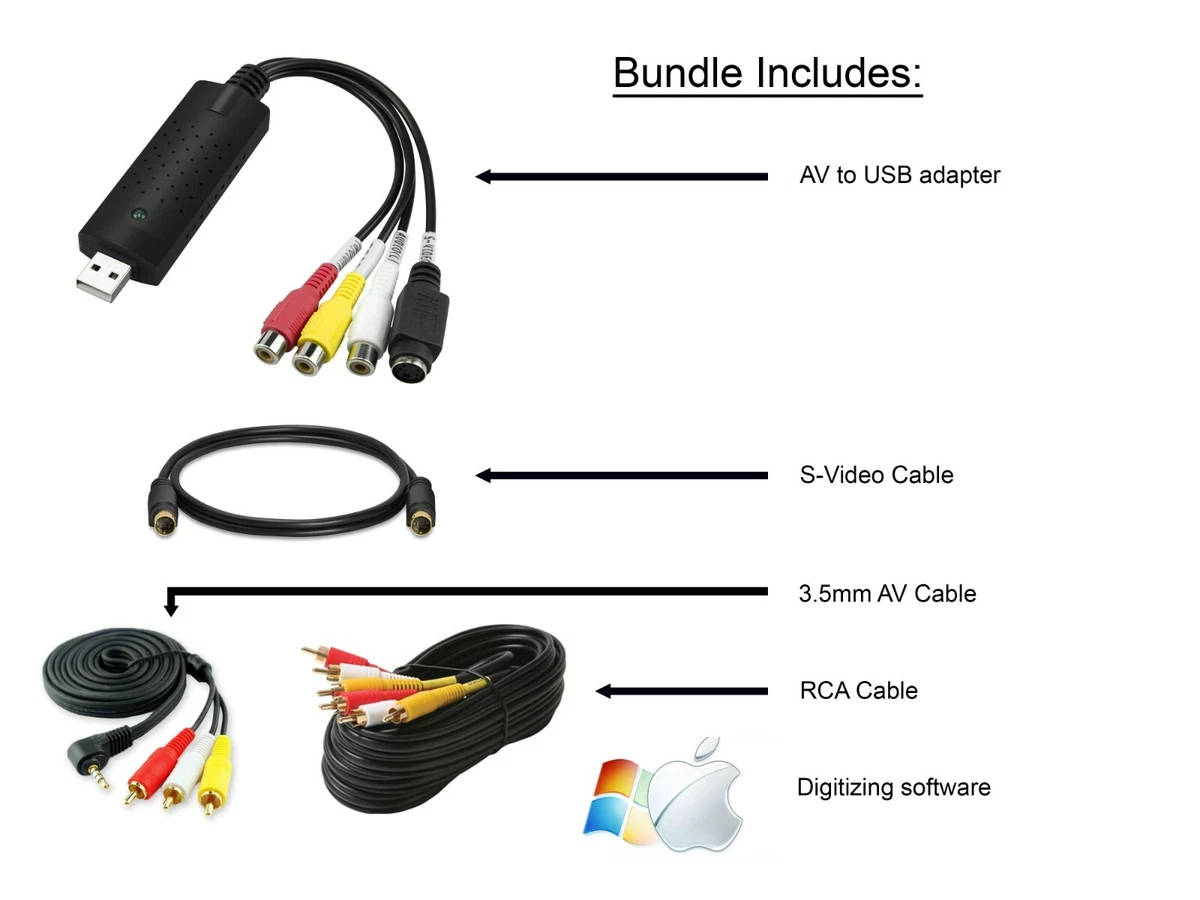 AV to USB Cables for Hi8 8mm Sony Digital8 MiniDV Tape Transfer VHS to DVD