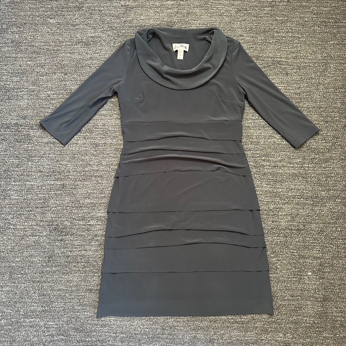 Joseph Ribkoff Dress Women 10 Gray Stretch Body Con 3/4 Sleeve Cowl Career  FLAW | eBay