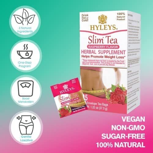 Hyleys Slim Tea Raspberry Flavor Weight Loss Herbal Supplement