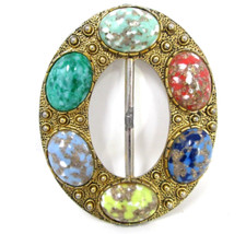 Womens Belt Buckle Slide Cinch Vintage Boho Hippy Cabochon Faux Stones B