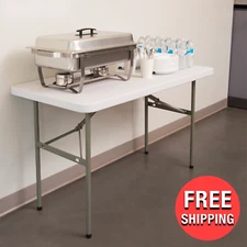 Folding Table 4 ft. Small Sturdy Heavy Duty Plastic Indoor Outdoor Party Banquet