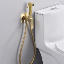 Brushed Gold Stainless Steel Bidet Toilet Sprayer Square Brass Mixer PVC Hose