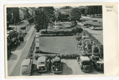 Postcard Bendorf, Rhine, tram and vintage cars, near Neuwied around 1940