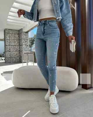 Only One Day Skinny blue Stretchy Push Up Jeans with hearts