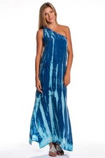 C&C California One Shoulder Maxi Dress Stella Blue tie dye long Drawstring NEW