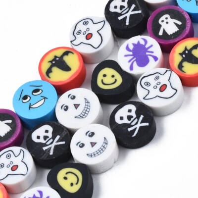 400 Stck. Halloween Muster Flach Rund Ton Perlen 8-10 mm Bedruckt Lose Zwischenring