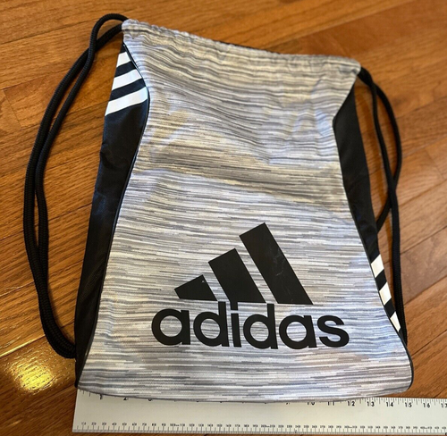 Adidas Sling Bag Black & Gray Logo Drawstring Backpack - Picture 2 of 3