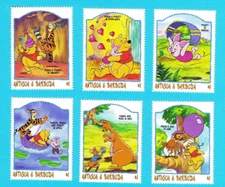 1998 WINNIE THE POOH STAMP SET TIGGER PIGLET KANGA ROO OWL DISNEY CARTOON MNH