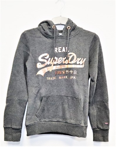 Pull à Capuche Zippé Superdry Femme – Gris – Taille UK 14 (Large) – Coton – Sweat Emblème Brodé