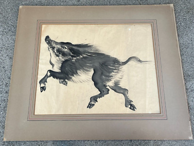 Japanese, A Kano School? Original Painting of Wild Boar ink on Paper ...