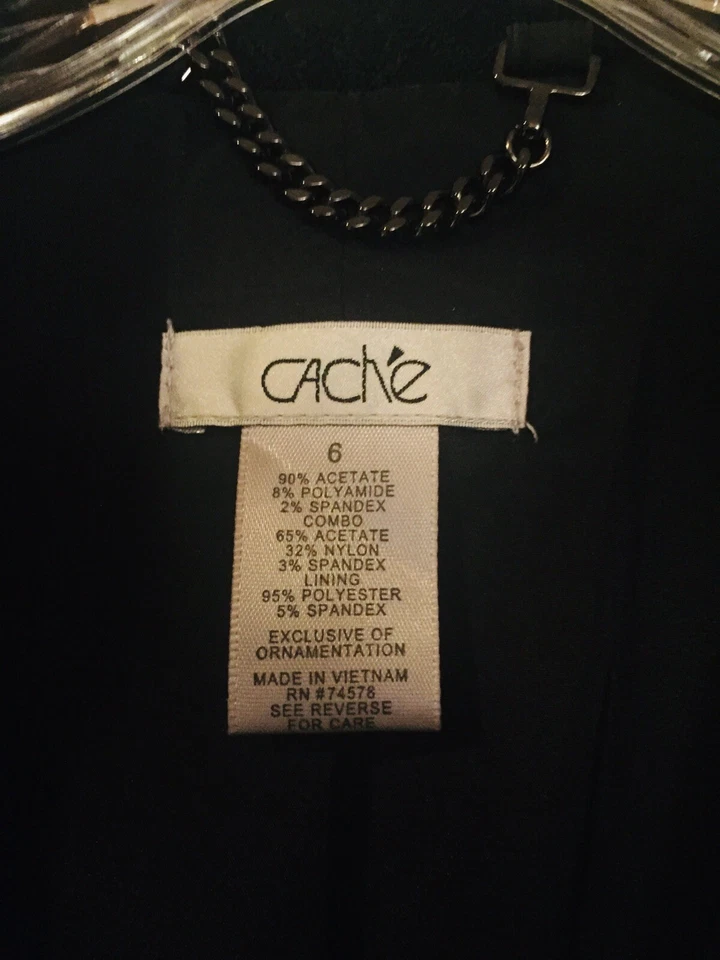 Blazer Cache Talla 8 Negro Botón Único Encaje Satinado Repujado Traje Chaqueta Abrigo Foto 4 de 4