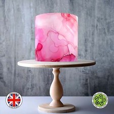Pink Alcohol ink wrap around edible cake topper ICING / WAFER