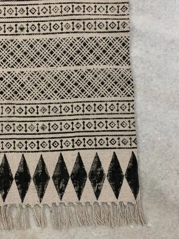 Indian Floor Rug Handmade Dhurrie Rug Cotton Rustic Aztec Rug Home Decor Block - Image 2 of 4