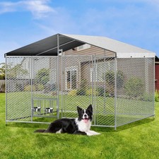 Heavy Duty 7.5'x7.5' Covered Dog Kennel w/ Roof, Lock  Bowls for Outdoor Use