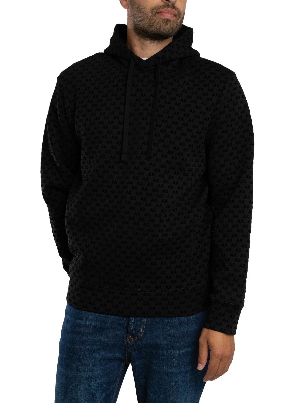 Armani Exchange Pattern Logo Pullover Hoodie, Black - L