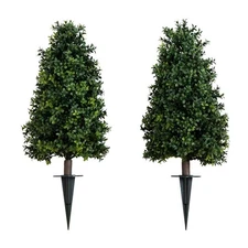Nearly Natural 2.5 ft UV Resistant Artificial Boxwood Tree w/Stake Set of 2