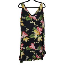 Vtg 80s Black Hawaiian Two Palms Tropical Mini Dress Sz XL Ruffle Floral Beach