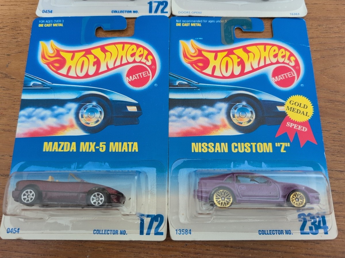 Hot Wheels Lot Of 6 3-Mazda Miata's & 3-NISSAN CUSTOM 