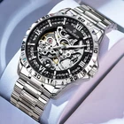Skeleton Dial Mens Automatic Mechanical Watch Alloy stainless  Self-winding Gift