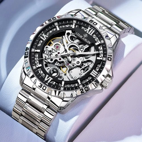 Skeleton Dial Mens Automatic Mechanical Watch Alloy stainless  Self-winding Gift