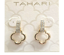 NEW TAHARI CRYSTALS GOLD TONE CLOVER DANGLING,DROP EARRINGS