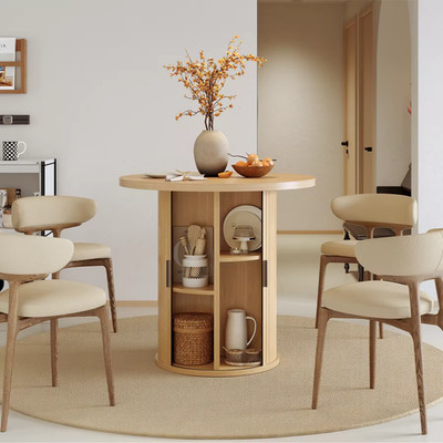 Modern Natural Solid Wood Two-Person Kitchen Dining Table Half-Open Sliding Door