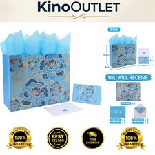 All-in-One 13" Rose Blue Gift Bag With Card, Tissue Paper Stickers for Gifting