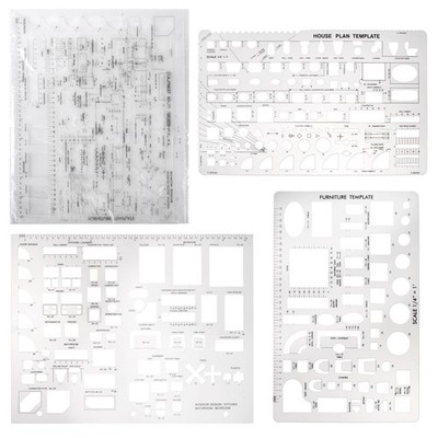Drafting Tools and Ruler Shapes for Architecture - Set of 3 for House Plan Furni