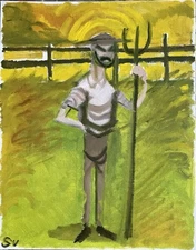 Cloud Sky Landscape Cubism Farmer Painting Oil On Canvas 11x14 Orignal Grass MO