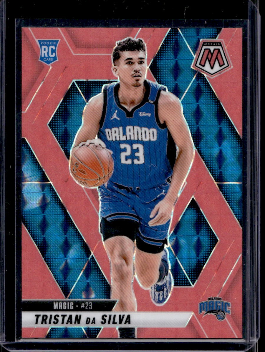 Tristan da Silva 2024-25 Panini Mosaic #230 Rookie Red Fluorescent Prizm /75