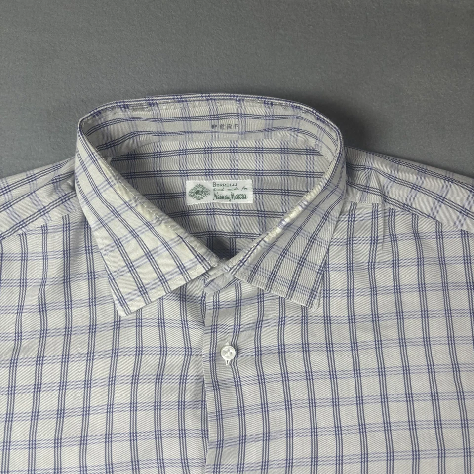 Camisa Borrelli para Neiman Marcus Para Hombre Grande Azul A Cuadros Hecha a Mano en Italia Foto 3 de 4