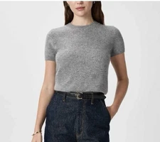NWT Quince Shirt Womens XL Cashmere Tee Sweater Minimal Gray Short Sleeve Chic