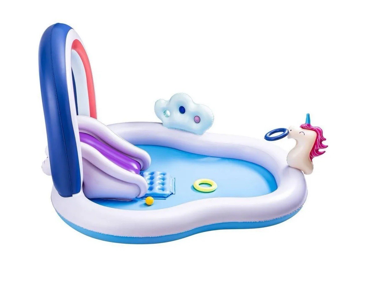  Unicorn Inflatable Play Center Kiddie Pool with Slide and Sprinkler Rainbow