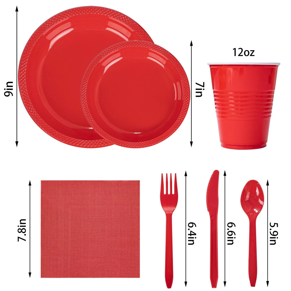 210 Piezas Platos de Plástico Rojo, Platos de Navidad Desechables, Suministros de Fiesta Incluidos... Foto 2 de 4