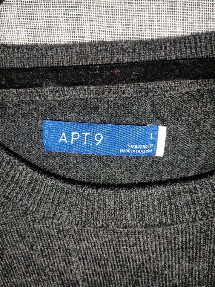 APT.9 Men’s Gray Crewneck Sweater L Merino Wool Blend Textured Knit Long Sleeve - Image 2 of 4