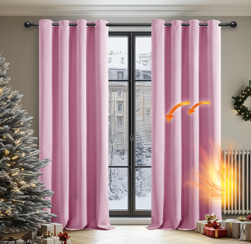 2X Set Deconovo Thermo-Vorhänge Verdunkelungsvorhänge mit Ösen, 120х230 cm Rosa - Bild 2 von 5