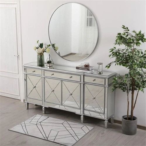 Elegant Decor Contempo 4 Door 72" Mirrored Sideboard in Antique Silver - Picture 7 of 10