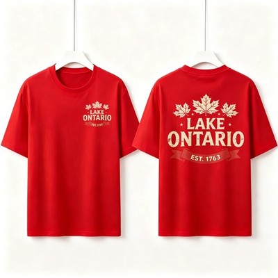 Vintage Lake Ontario Maple Leaf EST 1763 Double Sided Unisex T Shirt Graphic Tee