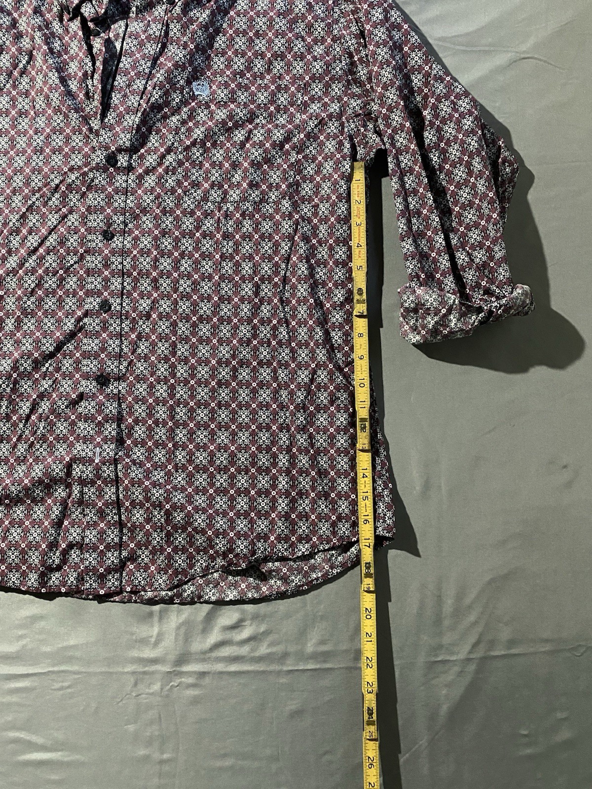 Cinch Burgundy Geometric Pattern Button Up Short … - image 3