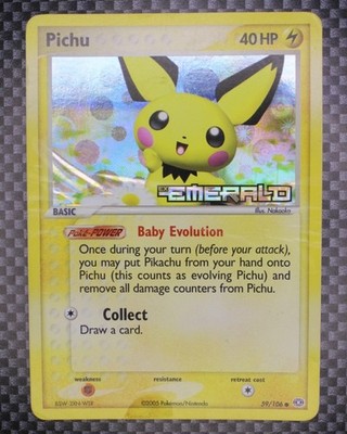 Pichu Reverse Holo 59/106 EX Smaragd Stamp Vintage 2005 Pokemon Karte