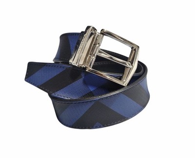 BURBERRY Reversible Check Belt Black x Blue Leather VG condition ship From JAPAN