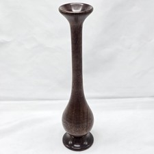 Vintage Hand Turned Wooden Bud Vase 12" Tall Slim Neck Rustic Decor Dark Walnut