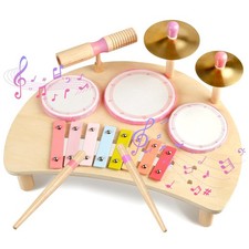 Kids Drum Set Montessori Musical Instruments for Toddlers 1-3, Wooden Baby Dr...