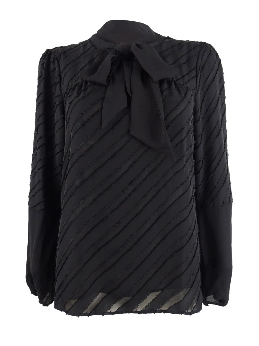 DKNY Women's Tie-Neck Burnout Blouse