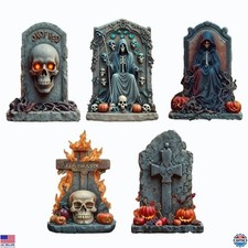 24" Spooky Halloween Tombstones - 5 Pack Waterproof Yard Signs with Metal Stakes