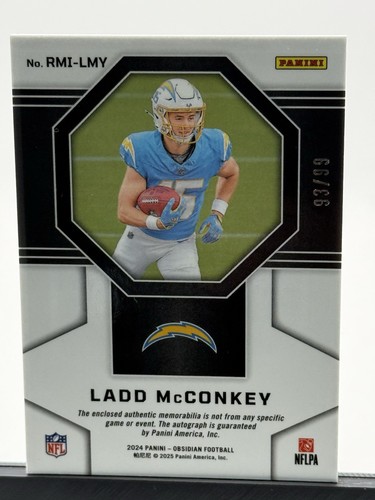 2024 Panini Obsidian - Rookie Materials Ink Ladd McConkey #RMI-LMY 93/99๐ฏ๐ฏ๐ฅ๐ฅ - Picture 2 of 2