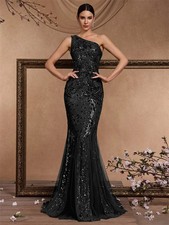 Luxury Sequins Formal Evening Dress Elegant Maxi Sleeveless Party Cocktail Gown