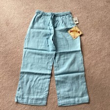 NWT CARIBBEAN JOE WOMANS S LIGHT BLUE LINEN CASUAL WEAR PANTS, BEADED DESIGN LEG