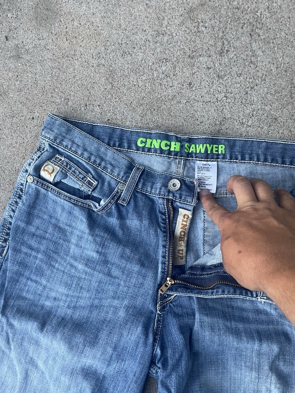 CINCH Men’s Blue Cotton Denim Jeans Slim Fit Straight Leg Mid Rise 5-Pocket