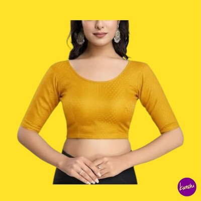 ACCESSORIZE KINGDOM Women's Dobby Cotton Stretch Saree Blouse, Yellow, UK XXL